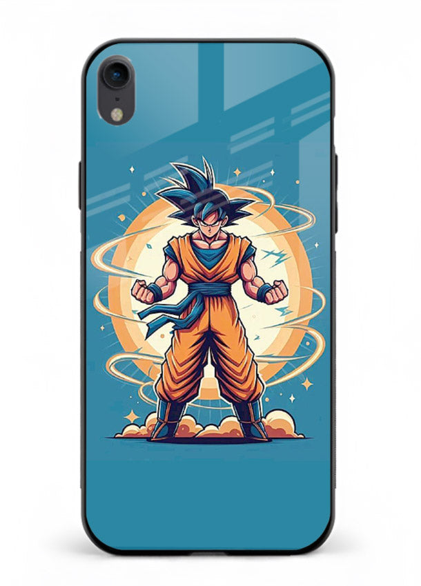 goku super aura blue anime art iphone xr glass cover power up energy case