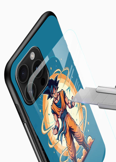 goku super aura blue anime art glossy vibrant premium glass cover power up energy case - Angle Blade