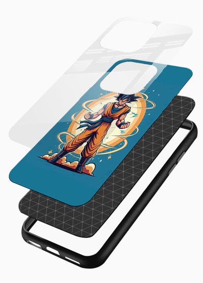 goku super aura blue anime art glossy vibrant premium glass cover power up energy case - Angle Layers
