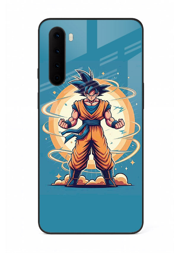 goku super aura blue anime art OnePlus Nord glass cover power up energy case