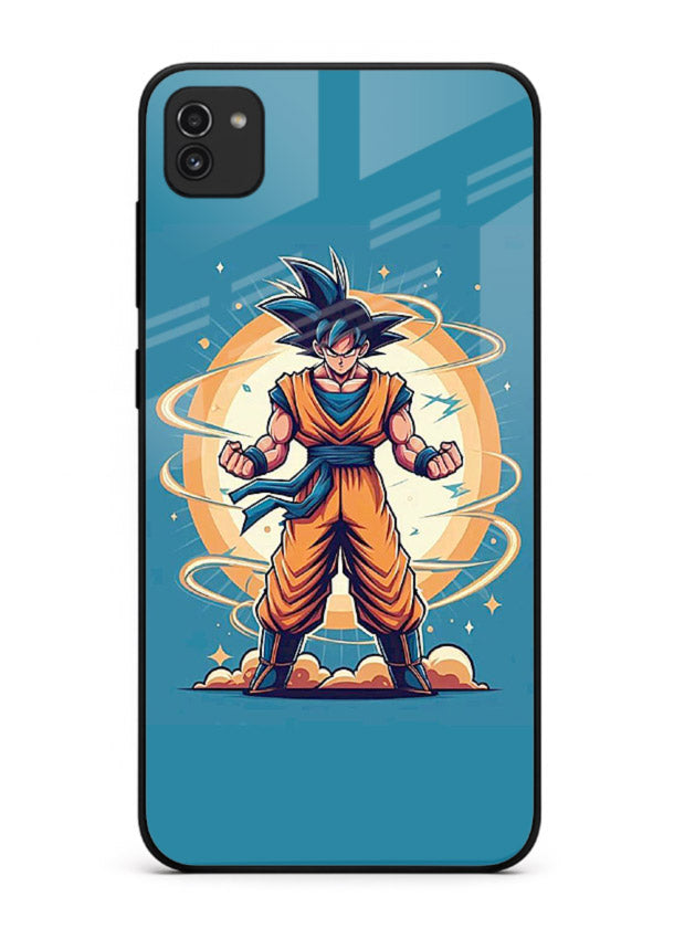 goku super aura blue anime art Samsung A03 glass cover power up energy case