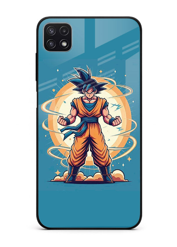 goku super aura blue anime art Samsung F42 5G glass cover power up energy case