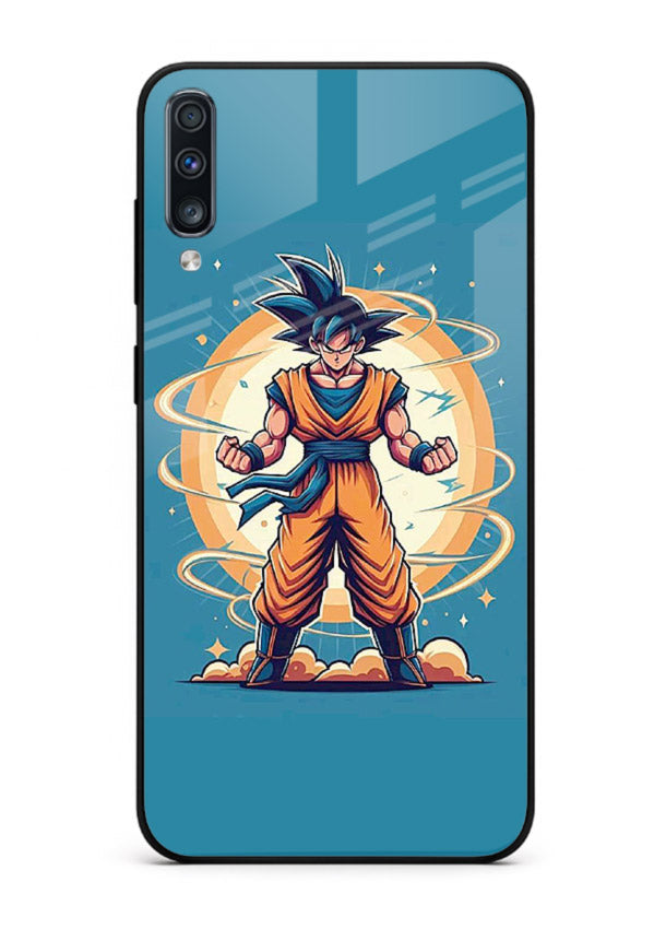 goku super aura blue anime art Samsung A70 glass cover power up energy case