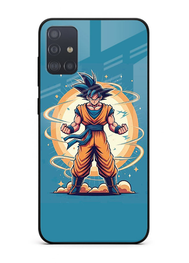 goku super aura blue anime art Samsung A71 glass cover power up energy case