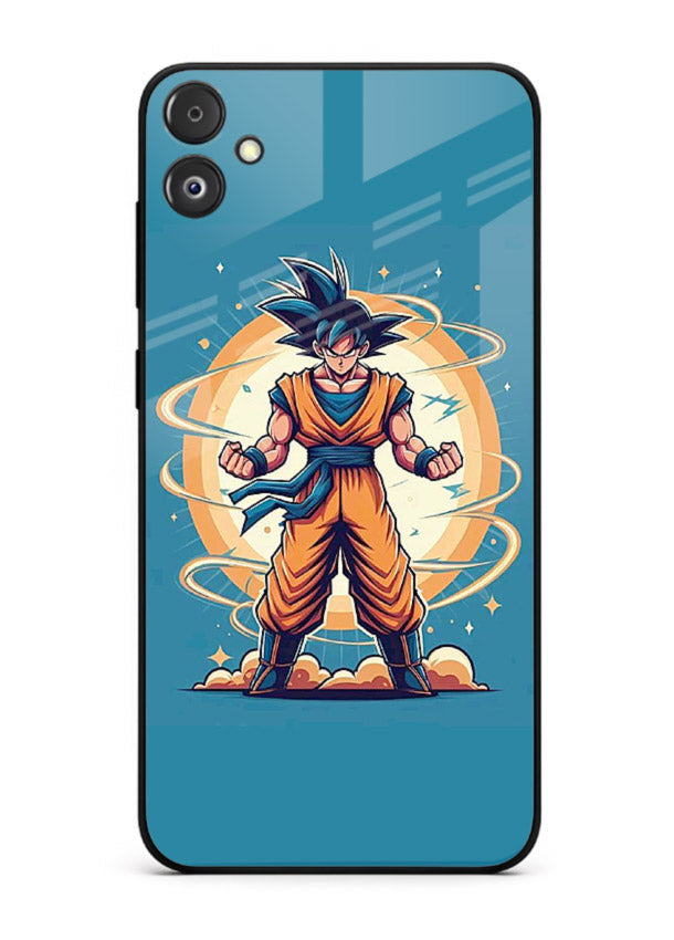 goku super aura blue anime art Samsung F05 5G glass cover power up energy case