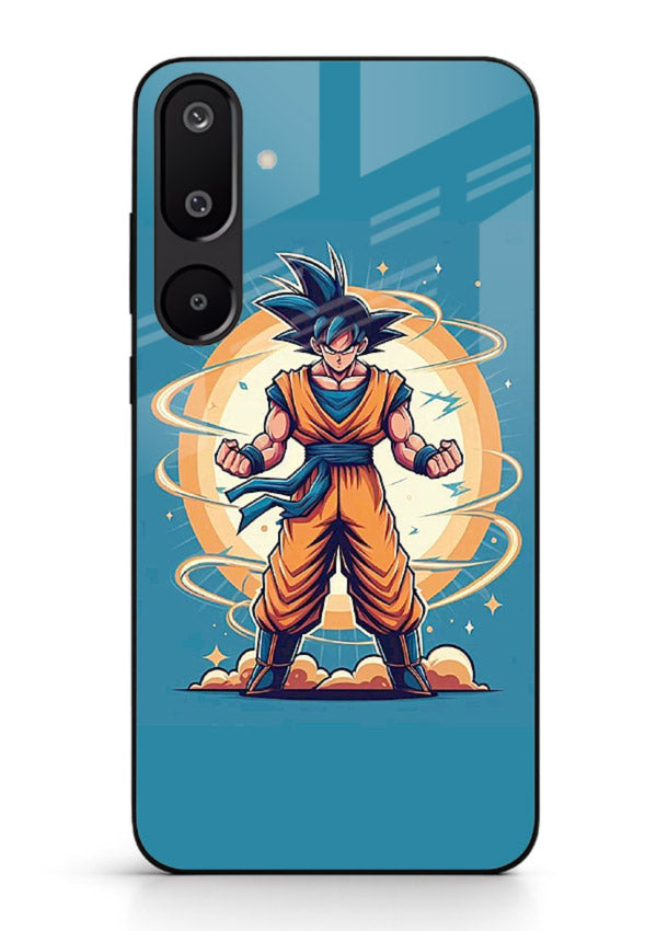 goku super aura blue anime art Samsung F16 5G glass cover power up energy case