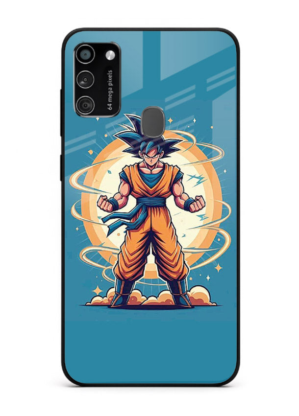 goku super aura blue anime art Samsung M30s glass cover power up energy case