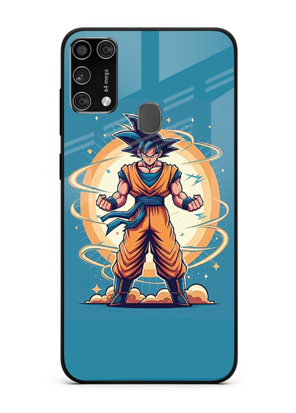goku super aura blue anime art Samsung M31 Prime glass cover power up energy case
