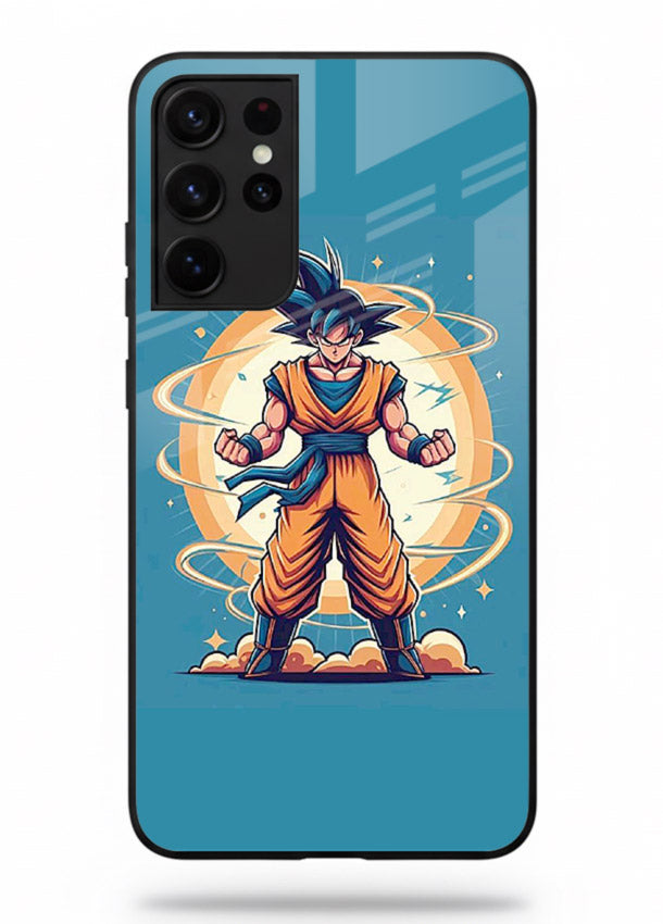 goku super aura blue anime art Samsung S21 Ultra glass cover power up energy case