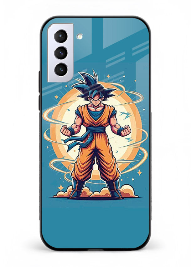 goku super aura blue anime art Samsung S21 FE glass cover power up energy case