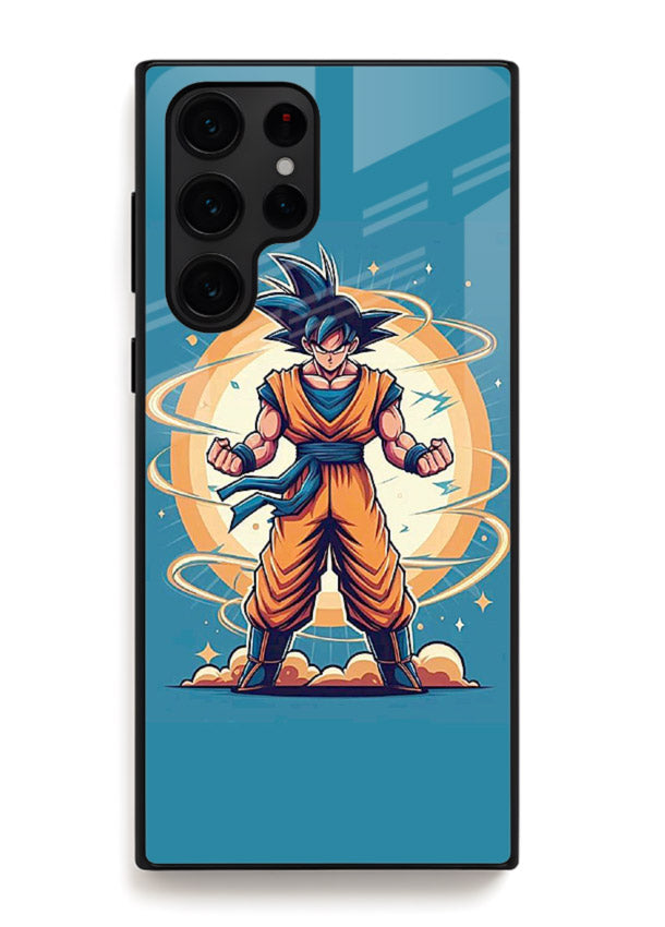 goku super aura blue anime art Samsung S24 Ultra glass cover power up energy case