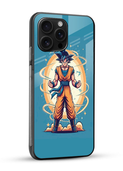 goku super aura blue anime art glossy vibrant premium glass cover power up energy case - Angle Side