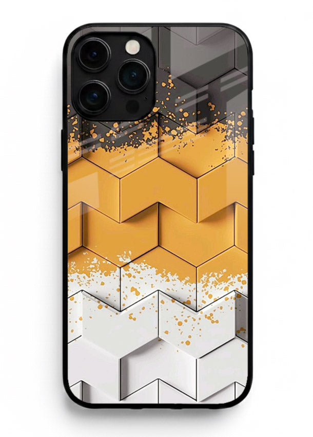 Gold Hexa Crystal gold crystal geometric pattern iphone 15 pro max glass back cover