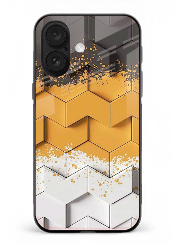 Gold Hexa Crystal gold crystal geometric pattern iphone 16 glass back cover