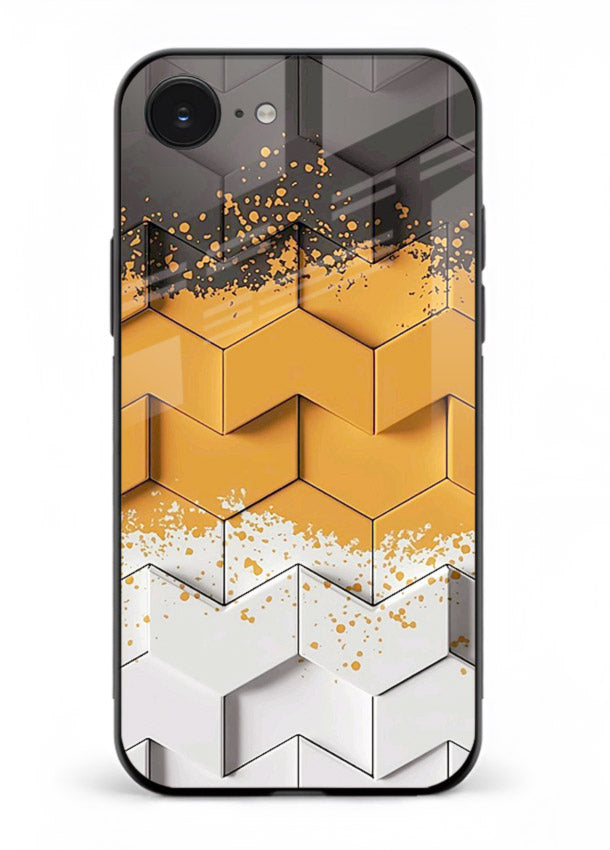 Gold Hexa Crystal gold crystal geometric pattern iphone 16e glass back cover