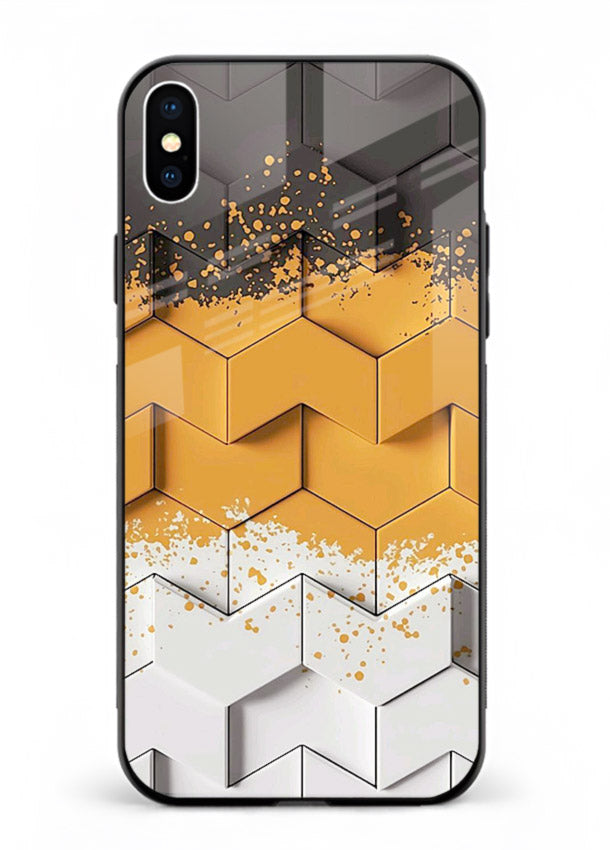 Gold Hexa Crystal gold crystal geometric pattern iphone xs max glass back cover