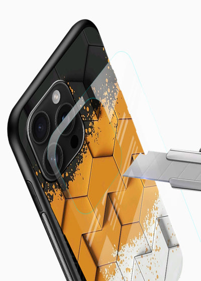 Gold Hexa Crystal gold crystal geometric pattern glossy vibrant premium glass back cover - Angle Blade