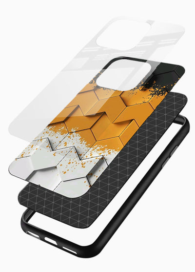 Gold Hexa Crystal gold crystal geometric pattern glossy vibrant premium glass back cover - Angle Layers