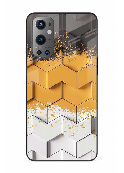 Gold Hexa Crystal gold crystal geometric pattern OnePlus 9 glass back cover
