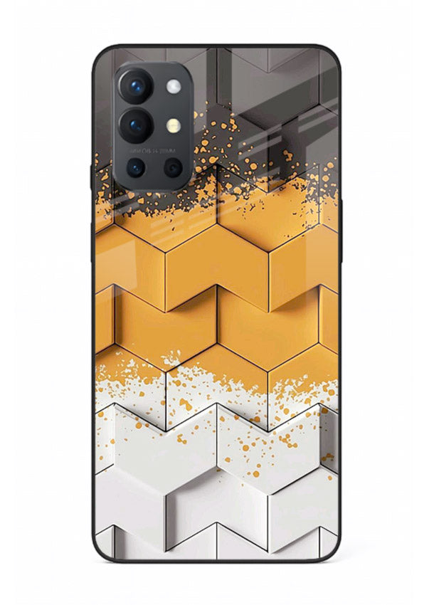 Gold Hexa Crystal gold crystal geometric pattern OnePlus 9R glass back cover