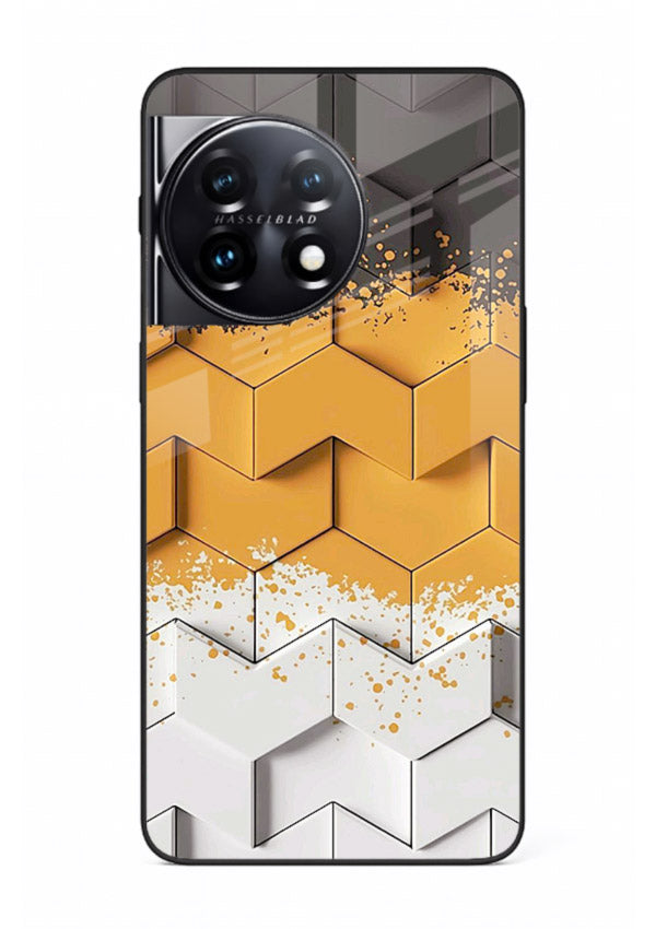 Gold Hexa Crystal gold crystal geometric pattern OnePlus 11R glass back cover