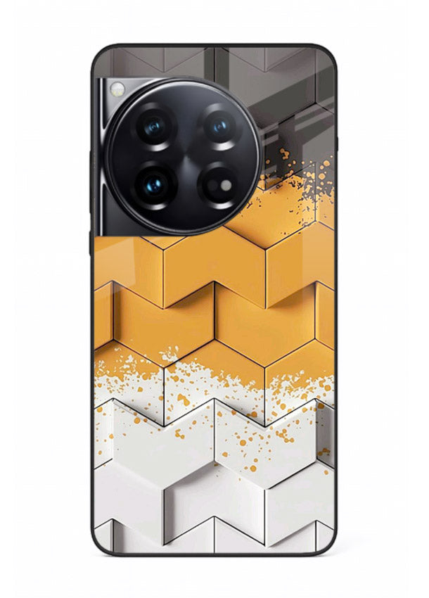 Gold Hexa Crystal gold crystal geometric pattern OnePlus 12 glass back cover