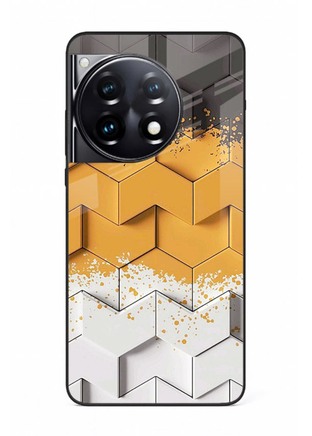 Gold Hexa Crystal gold crystal geometric pattern OnePlus 12R glass back cover