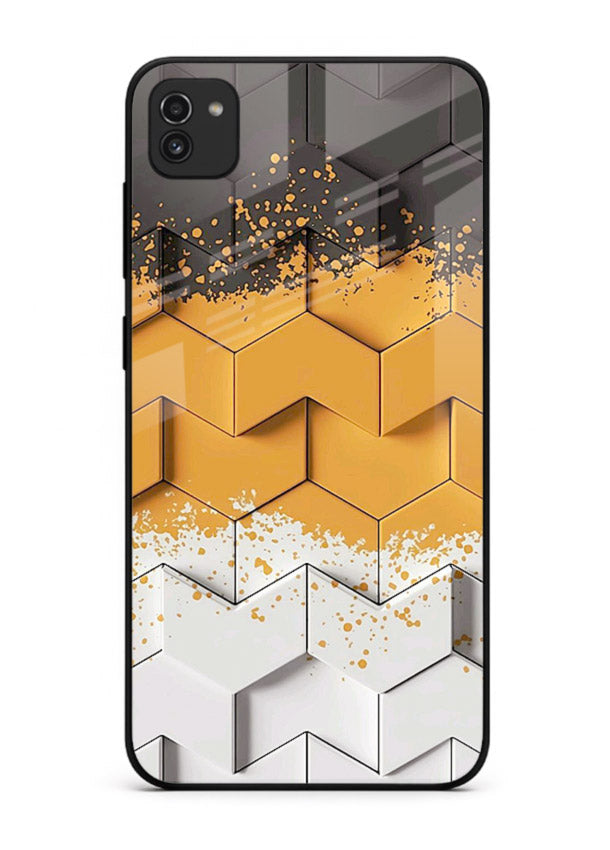 Gold Hexa Crystal gold crystal geometric pattern Samsung A03 glass back cover