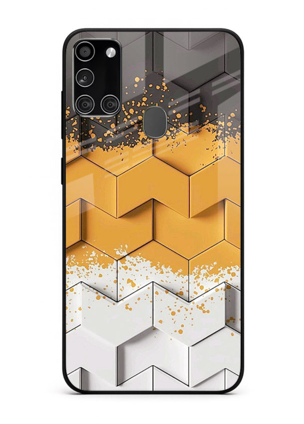 Gold Hexa Crystal gold crystal geometric pattern Samsung A21s glass back cover