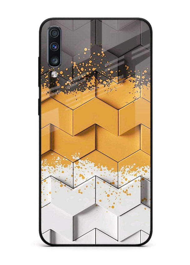 Gold Hexa Crystal gold crystal geometric pattern Samsung A70 glass back cover