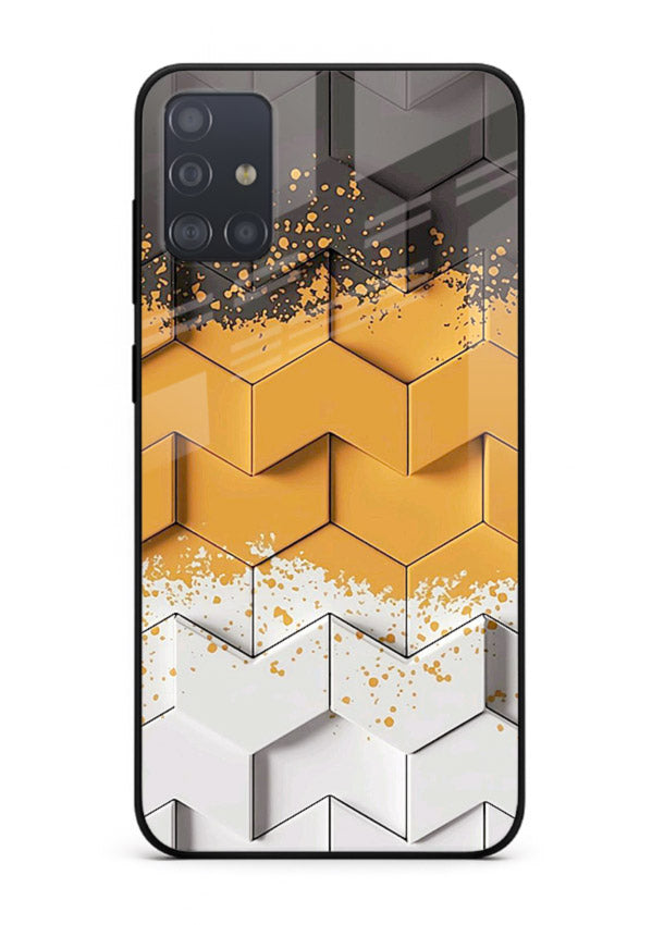 Gold Hexa Crystal gold crystal geometric pattern Samsung A51 glass back cover
