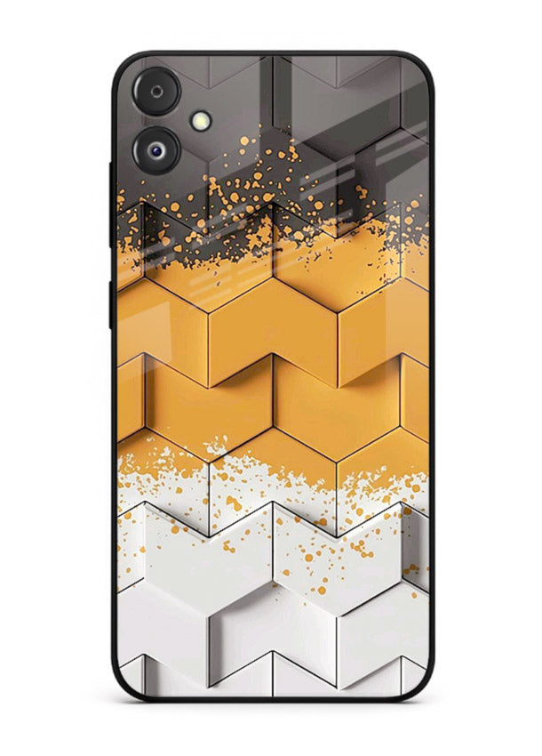 Gold Hexa Crystal gold crystal geometric pattern Samsung F04 5G glass back cover