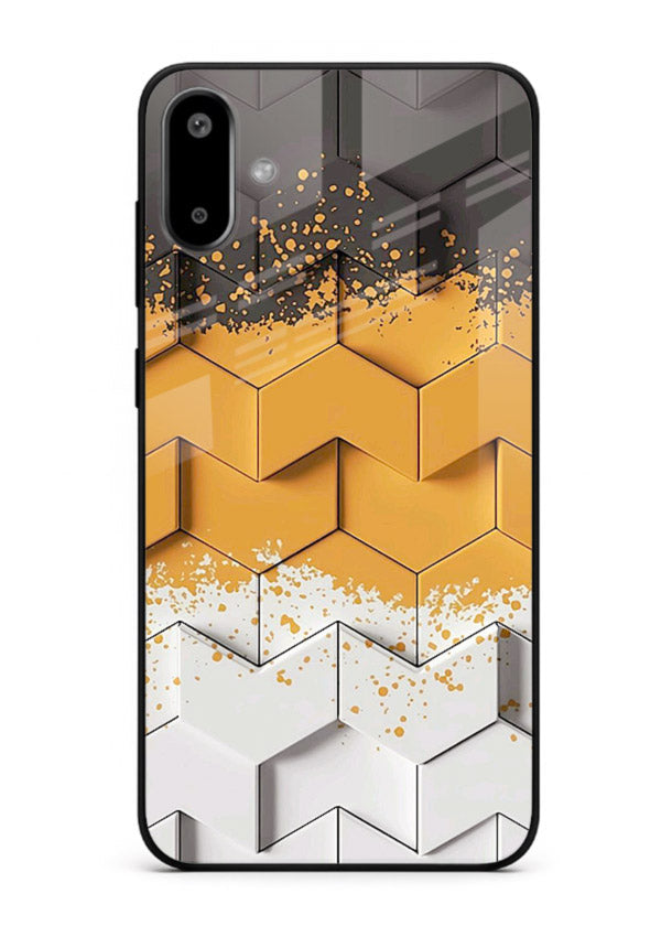 Gold Hexa Crystal gold crystal geometric pattern Samsung F06 5G glass back cover