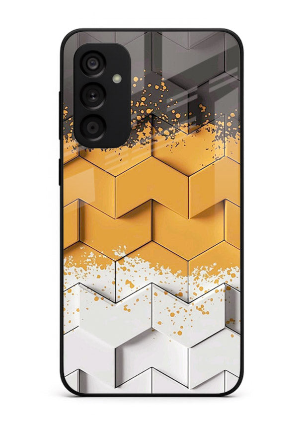 Gold Hexa Crystal gold crystal geometric pattern Samsung M14 5G glass back cover