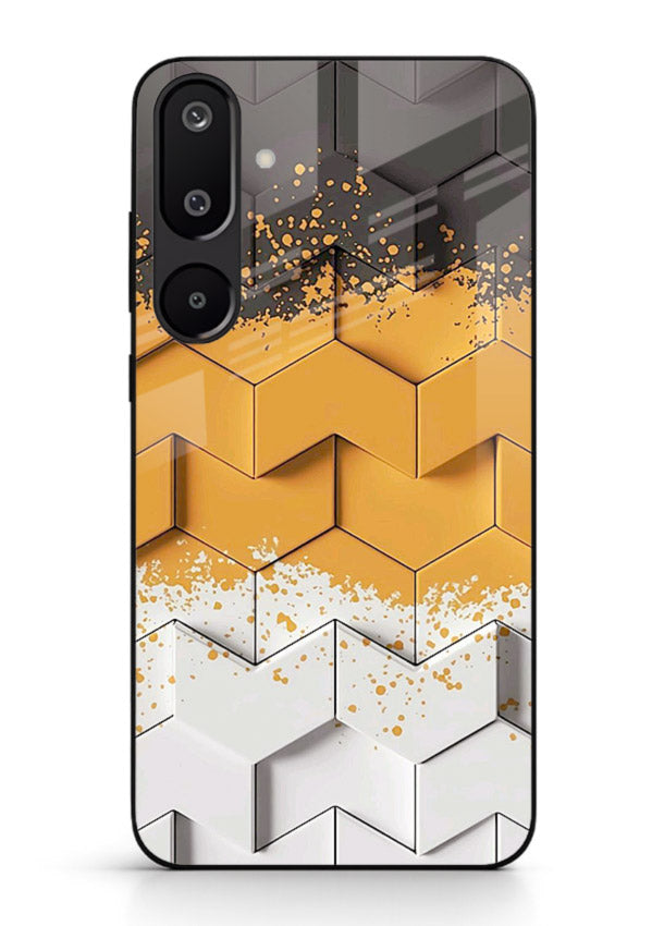 Gold Hexa Crystal gold crystal geometric pattern Samsung F16 5G glass back cover