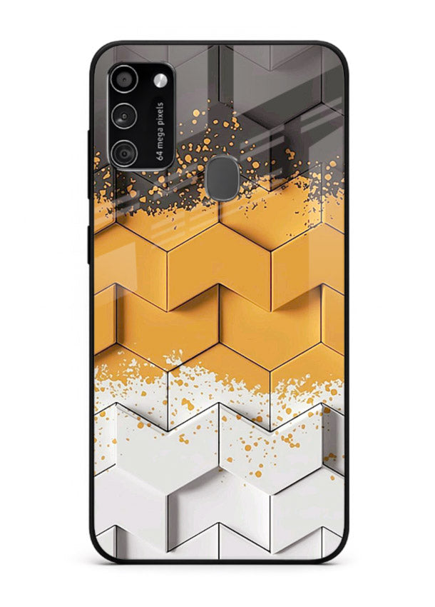 Gold Hexa Crystal gold crystal geometric pattern Samsung M30s glass back cover