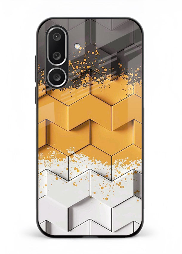 Gold Hexa Crystal gold crystal geometric pattern Samsung M36 5G glass back cover