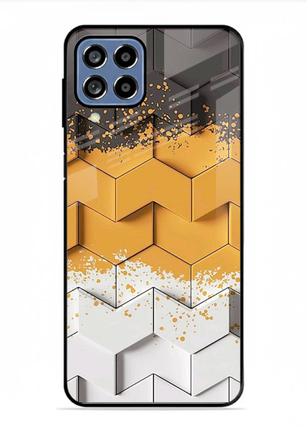 Gold Hexa Crystal gold crystal geometric pattern Samsung F62 glass back cover
