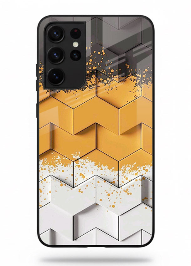 Gold Hexa Crystal gold crystal geometric pattern Samsung S21 Ultra glass back cover