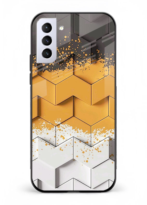 Gold Hexa Crystal gold crystal geometric pattern Samsung S21 Plus glass back cover
