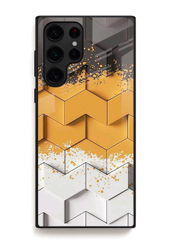 Gold Hexa Crystal gold crystal geometric pattern Samsung S22 Ultra glass back cover