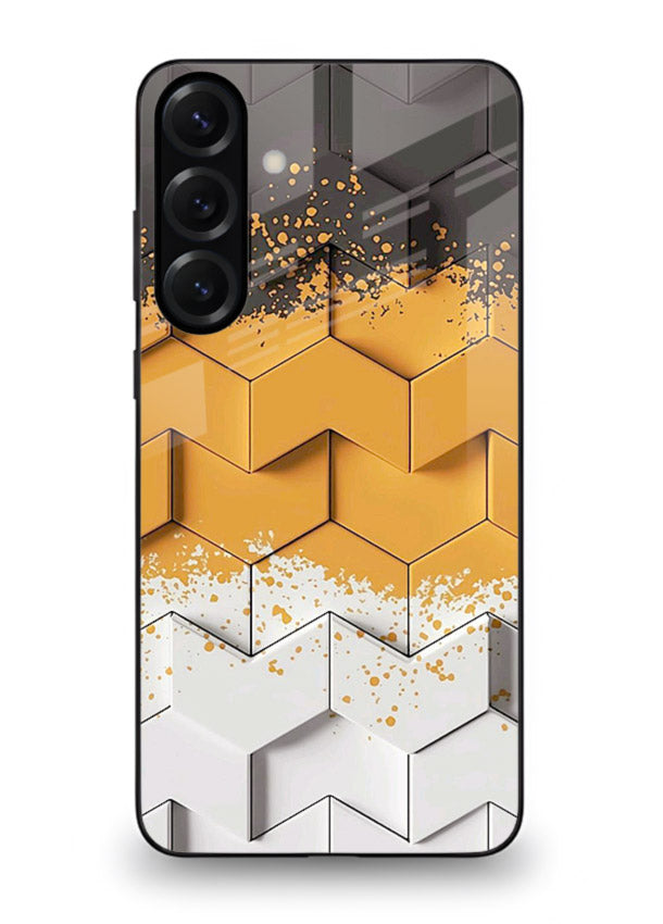 Gold Hexa Crystal gold crystal geometric pattern Samsung A36 5G glass back cover