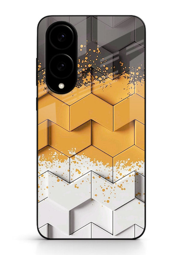 Gold Hexa Crystal gold crystal geometric pattern Samsung S25 Edge glass back cover