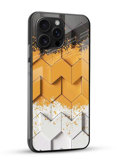 Gold Hexa Crystal gold crystal geometric pattern glossy vibrant premium glass back cover - Angle Side