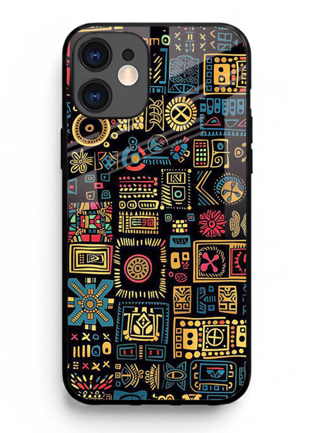 Gold Tribal Blocks gold tribal geometric pattern iphone 12 mini glass back cover
