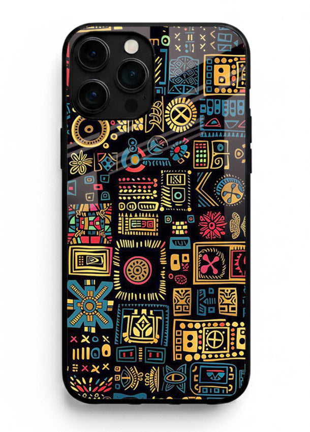 Gold Tribal Blocks gold tribal geometric pattern iphone 15 pro max glass back cover