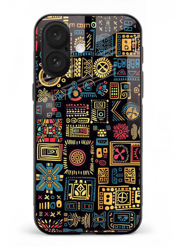 Gold Tribal Blocks gold tribal geometric pattern iphone 16 glass back cover