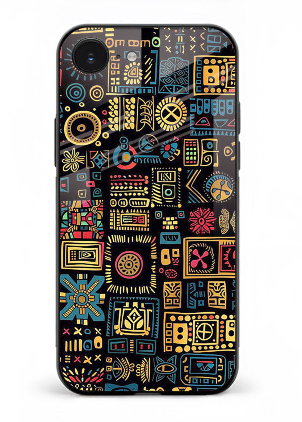 Gold Tribal Blocks gold tribal geometric pattern iphone 16e glass back cover