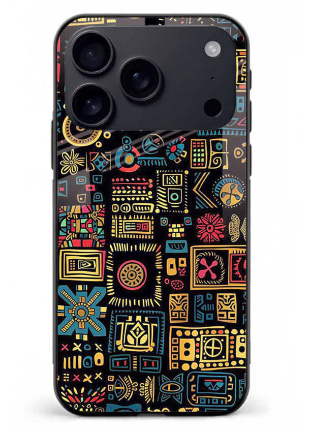 Gold Tribal Blocks gold tribal geometric pattern iphone 17 pro max glass back cover