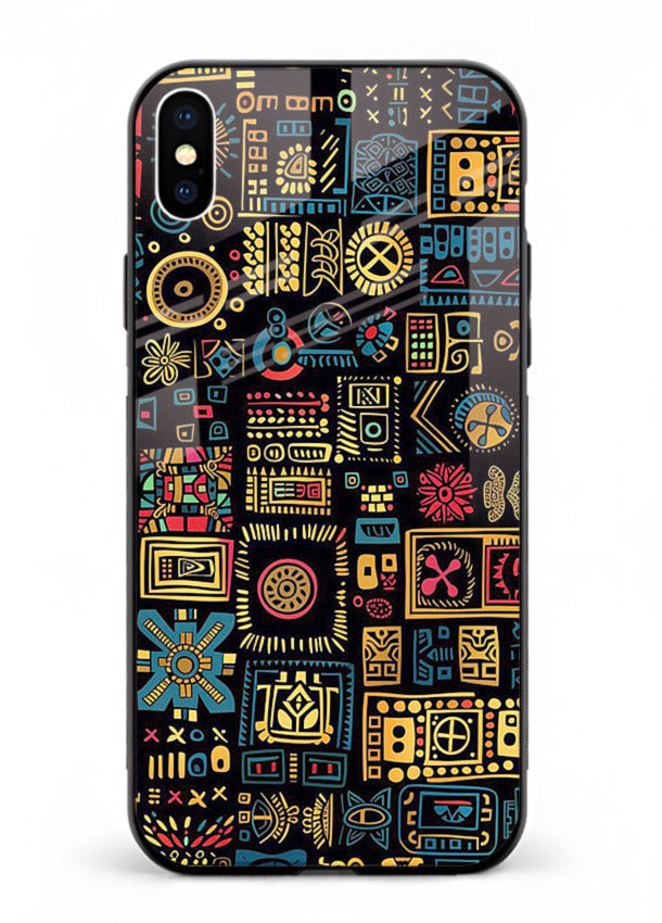 Gold Tribal Blocks gold tribal geometric pattern iphone xs max glass back cover